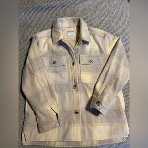 Old Navy Cream and Gray Plaid Shirt Jacket